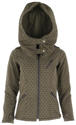 GURU SHOP Goa Festival Jacke `Flower of Life`, Jacke mit Weiter Kapuze - Olivegrün, Damen, Size:S/M