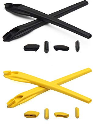 PapaViva Replacement Rubber Kits Nose Pads Pieces & Earsocks for Oakley Flak 2.0 OO9295/Flak 2.0 XL OO9188 Sunglasses - Yellow + Black
