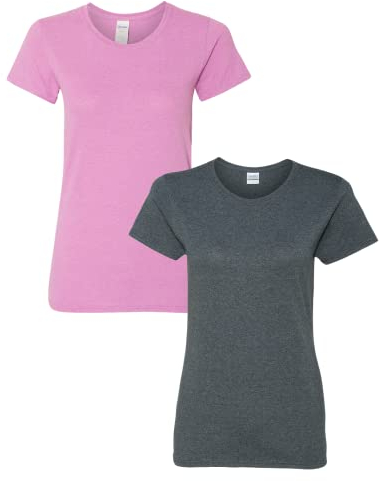 Gildan Women's Heavy Crewneck Cap Sleeve, 2-Pack HeatherOrchid-DarkHeather Large