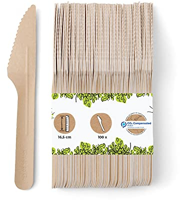 BIOZOYG Coltelli di carta da 16,5 cm marroni I Coltelli di carta per catering e feste resistenti ecologici e senza plastica I Posate per merenda compostabili I Coltelli di carta 100 pezzi