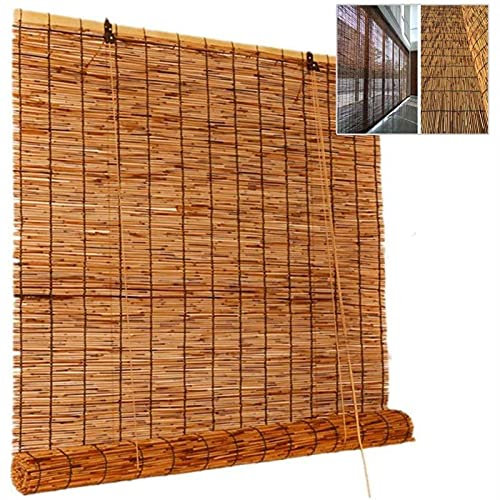 XRDSHY Natürlicher Schilfvorhang Atmungsaktive Bambusrollos Für Drinnen/Draußen Bambusrollo Bambusjalousien Trennwand Schatten Vorhang,Brown-1.2 * 2m