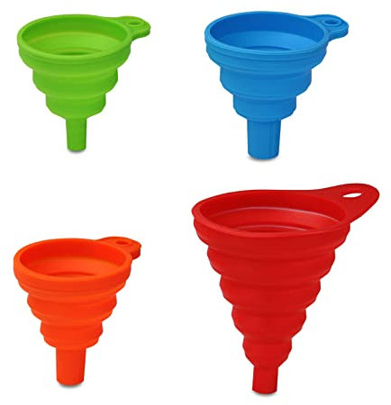 Imbuto da cucina in silicone, imbuto pieghevole in silicone, 4 diverse dimensioni imbuto da cucina, imbuto per bottiglie di riempimento, imbuto pieghevole in silicone per il trasferimento di liquidi