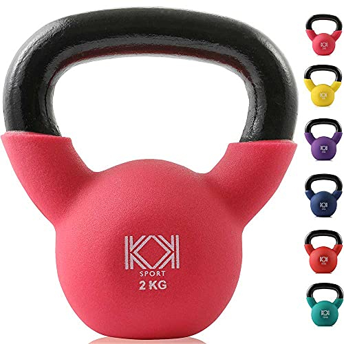 KK Kettlebells Cast Iron Neoprene Coated Weights Lifting Strength Training Home Gym Exercise (2Kg, Pink)