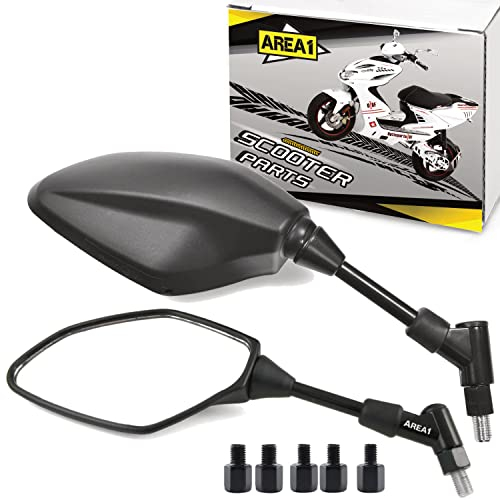 Area1 Universal Motorroller Ersatz Rückspiegel Paar e-geprüft M8/M10 Rechtsgewinde + Adapter, für z.B. Race GT50 TPH Zip Runner NRG Speedfight