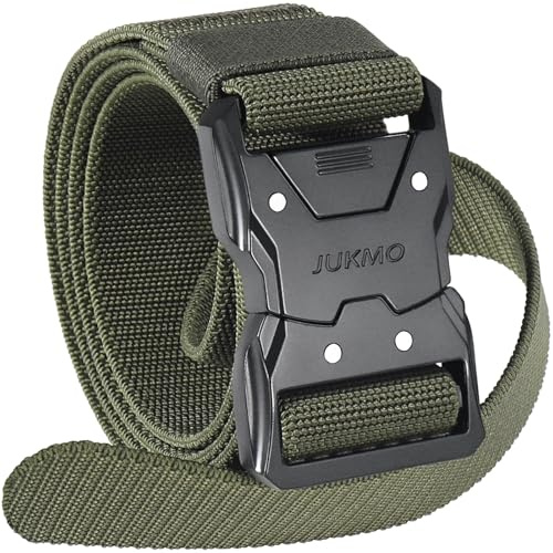 JUKMO Quick Release Tactical Belt, Military Work 1.5 Nylon Web Hiking Belt | Heavy Duty Seatbelt Zinc Alloy Buckle & Stretch Belt Strap