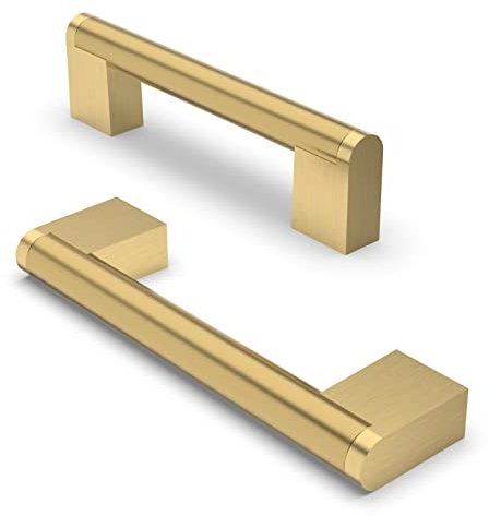 FURNIWARE 10 piezas manija de gabinete, distancia de orificio de 96 mm, manijas de muebles de acero inoxidable, tiradores de armario, manija de gabinete de cocina,latón cepillado