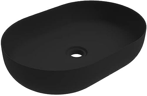 ERCOS Lavabo ovale en céramique, lavabo de salle de bain couleur noir mat, sans trop-plein, dimensions 600x416 mm