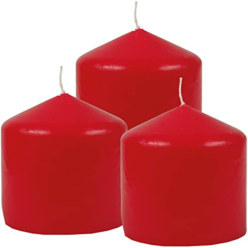HS Candle Stumpenkerzen Wachskerzen Ø8cm x 8cm (3er Pack) Rot - Lange Brenndauer, Hergestellt in EU, Kerzen Blockkerzen - Wachs Stumpen