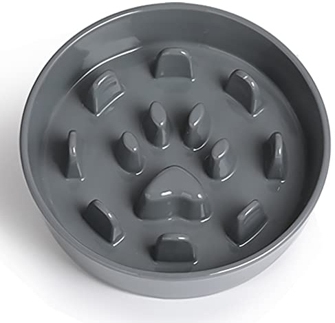 HAOTOP Ceramic Fun Slow Feeder Bowl, Porcelain Slow Eater Bowl for Medium Sized Dogs (Grey)