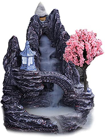 bopely Waterfall Incense Burner, Mountains River Tower Backflow Incense Holder, Cool Aromatherapy Incense Fountain Smoke Waterfall Incense Holder