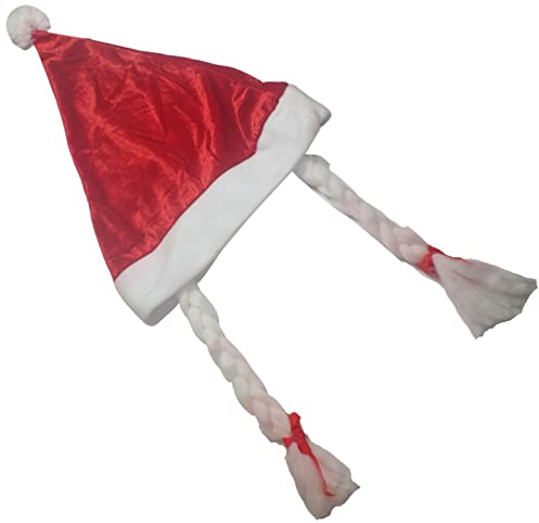 Topkids Accessories Luxus Rot Weihnachtsmütze für Erwachsene, Weihnachtsmütze Erwachsene, Weihnachtsfeier Hüte, Xmas Dekorationen für Innen, Weihnachten Haarschmuck (Pigtails)