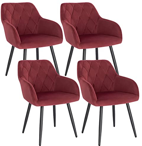 WOLTU 4er Set Esszimmerstühle mit Armlehne Rückenlehne, für Esszimmer Wohnzimmer Küche, Bequeme Küchenstühle gepolstert mit Samtbezug, Metallbeinen, Bordeaux