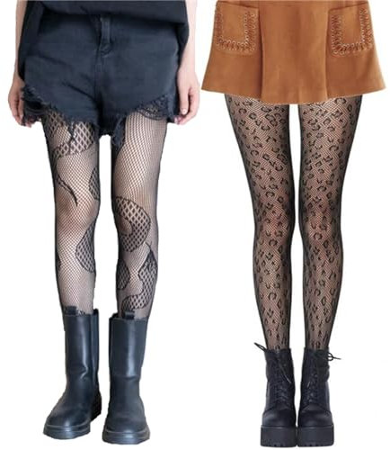 SERAPHY Collant Femme Fantaisie, Collants Bas Résille pour Femmes, Élastique Taille Haute Collant Fantaisie Femme Sexy-2 paires-imprimé serpent+léopard