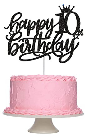 Tortendeko 10. Geburtstag Junge Mädchen, Schwarz Glitzer 10. Kuchendeko Geburtstag, Happy 10. Geburtstagstorte Topper, Kuchen Topper 10 Junge, Happy 10th Birthday Cake Topper(Schwarz)