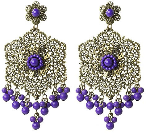 FLAMENCA SHOP Pendiente Calado roseta con bolas (Morado)