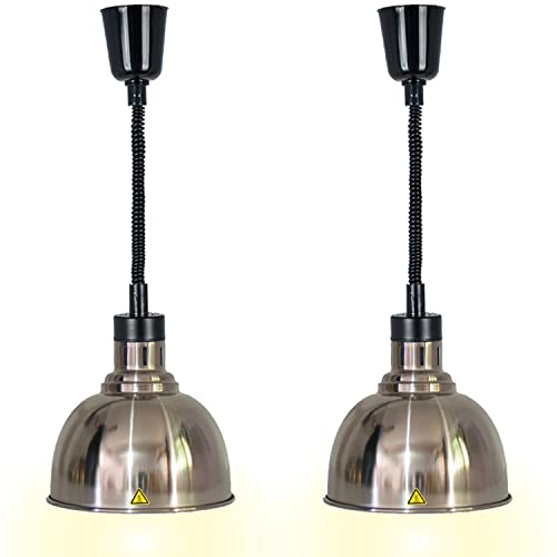 Lebensmittel Wärmelampe, Kommerzielle Speisenwärmer Lampe, 250W Wärmelampe für Speisen, Buffet Heizlampe Einziehbares Hängende für Buffets und Küche Esszimmer(A-25cm, 2 Stück)