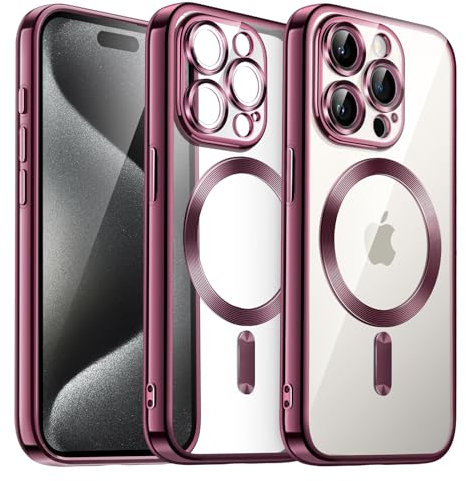 JETech Soft Clear Case for iPhone 15 Pro 6.1-Inch, Camera Lens Full Protection, Compatible with MagSafe Wireless Charging, Shockproof Electroplated TPU Phone Cover (Red)