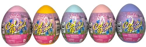 Barbie Color Reveal Pets HCC74 Lot complet de 5 œufs de Pâques surprises colorées (un de chaque couleur)