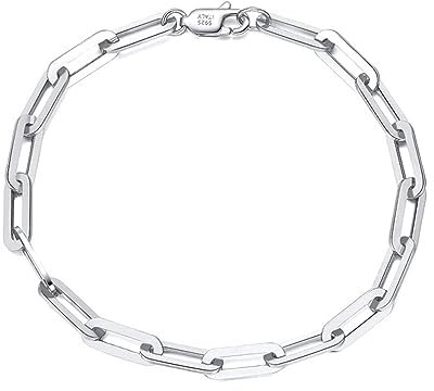 KnBoB Armband Anhänger, Damen und Herren 925 Silber Büroklammer Kette 4.5MM Schmuck 20 cm