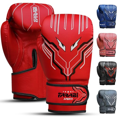 Farabi Sports Guantes Boxeo niño Niños y niñas Guantes de Boxeo niño 6-oz Youth, Junior Guantes Muay Thai para MMA, Muay Thai, Saco de Boxeo y Entrenamiento para Edades de 5 a 10 años (6-oz, Red)