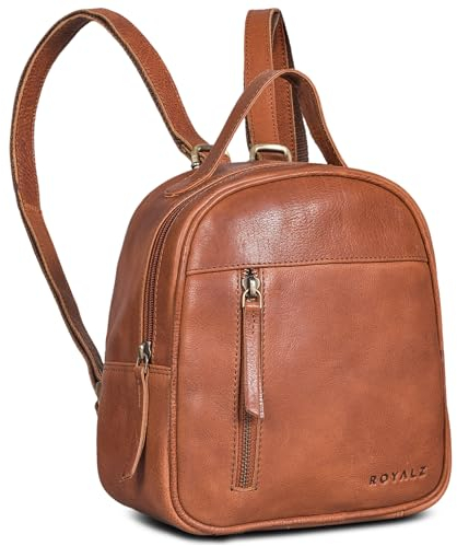 ROYALZ 'Olympia' Lässiger Kleiner Lederrucksack Damen Echtleder im Vintage Look - Eleganter Mini Rucksack perfekt als Tagesrucksack Cityrucksack Rucksackhandtasche, Farbe:Texas Braun