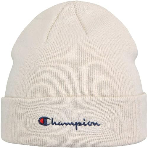 Champion Unisex Lifestyle Caps (806064) -Recycled Acrylic Knitted Yarn Embroidered Script Logo Beanie-Mütze, Weiß (ES057), One Size