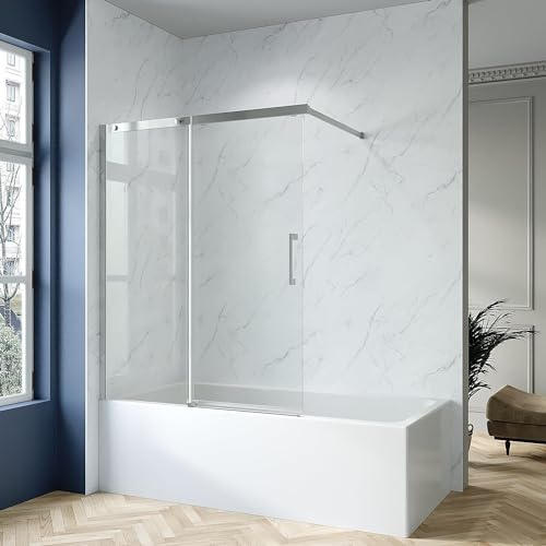 Duschwand für Badewanne 2 teilig 110x150 cm, Lotuseffekt, Verstellbereich: 111-112,5 cm, Passend für Rechts- und Linksmontage, inkl. Stabilisator