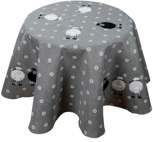 matches21 HOME & HOBBY Tischdecke Brenda Ø 150 cm Schaf-Applikation & Stickerei Mitteldecke im Landhausstil Polyester