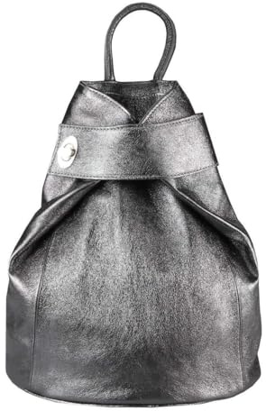 OBC Made in Italy Damen echt Leder Rucksack Daypack Lederrucksack Tasche Schultertasche Ledertasche Handgepäck Nappaleder Reiserucksack Shopper Antiksilber