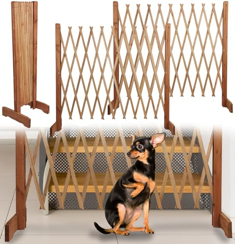 Treppenschutzgitter für Hunde - Absperrgitter Hund - Türschutzgitter - Hundeschutzgitter - Hundebarrieren - verstellbar Trennwand - ohne Bohren - 30-117cm breit - aus Holz - 2er Pack