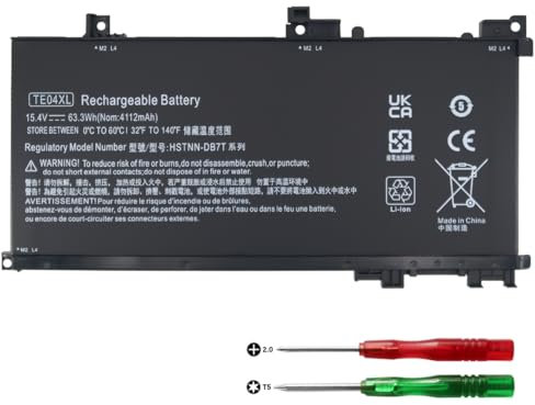 KXRSII TE04XL Batterie pour HP Omen 15-AX 15-AX200 15-AX250WM 15-AX210NR 15-AX243DX 15-AX252NR 15-AX220TX Pavilion 15-BC 15-BC200NB 15-BC251NR 15-BC260NZ 905175-271 905277-855 HSTNN-UB7A 15.4V 63.3Wh