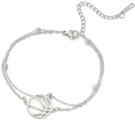 TEAMER Basketball Armband Basketball Doppelkettenarmband Edelstahl Mode Sport Ball Schmuck für Basketballliebhaber (Silber)