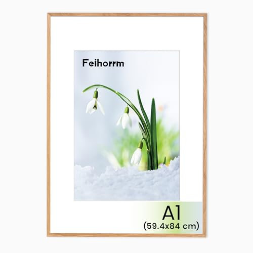 Feihorrm Bilderrahmen, A1 Fotorahmen aus Eiche, Mit gehärtetem Glas, Für 59,4x84 cm-Fotos ohne Passepartout oder 41x58,4 cm-Fotos mit Passepartout (Beige, A1 (59,4x84 cm)/ 1x)