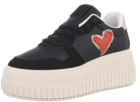 Ital Design Damen Low-Top Sneaker mit Schnürung und Keilabsatz, runde Spitze, Schwarz, Gr. 39