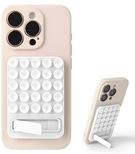 Silicone Suction Phone Case Adhesive Mount - 2 in 1 Silicone Sticky Grip with Suction Cup and Bracket,Phone Accessory for iPhone and Android,Sticky Grip for Selfies,Videos,and Tiktok(White)