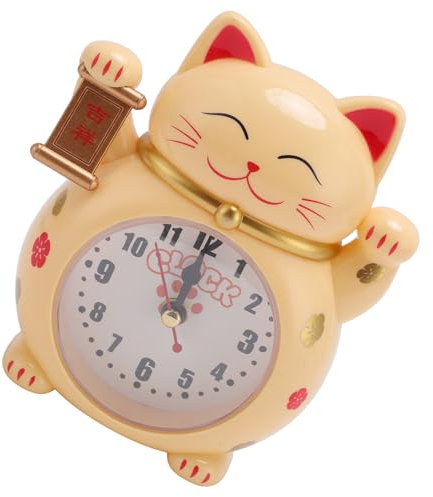 Mumusuki Lucky Cat-Uhr mit Genauer Zeitmessung, Lucky Cat-Schreibtischuhr, Lucky Cat-Schüler-Kinderwecker, Niedlicher Cartoon-Glückskatzen-Wecker (YF2025D)