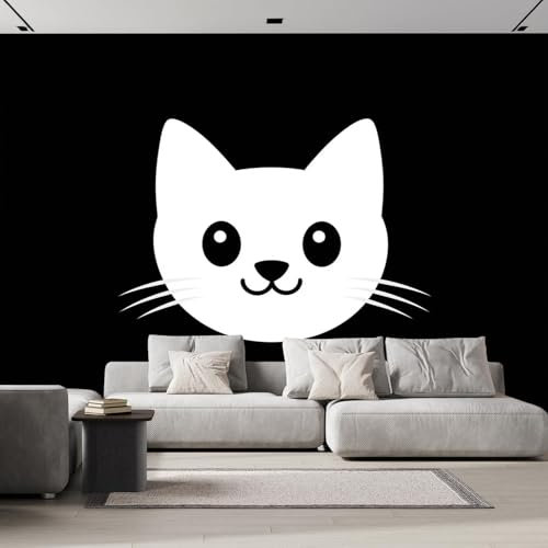 ANALTIRCE Murale En Papier Peint Photo, Chat Blanc Papier Peint Panoramique 3D Impression Animal, Noir Décoration Murale Moderne 450×315cm Murale D'Enfant Chambre à Coucher Décoration