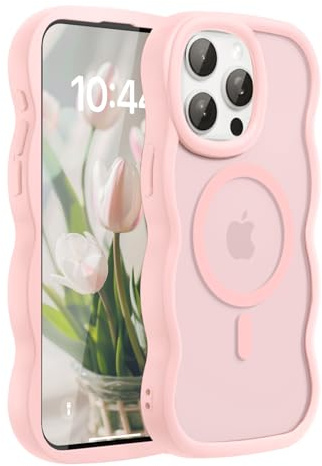Amzfield Magnetic Case for iPhone 13 Pro, Wavy Translucent Shockproof, Pink | Compatible with MagSafe Wavy Translucent Soft Silicone Shockproof Cute Matte for Girl Women Drop Protection Soft Touch Pretty