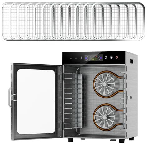 cadciehe 800W Food Dehydrator, Freezes Dryer Machine for Home, 12-Trays Stainless Steel Fruit Dehydrators Machine, Touch Screen Food Dryer Dehydrator with 35-90 Temperature Control 24H Timer UK