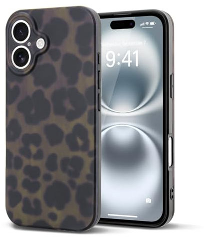Teageo for Amber Leopard Print Case for iPhone 16, Slim Fashion Shockproof Protective Cover with Camera Protection Stylish Girls Women Case for iPhone 16, Green Amber Leopard Print