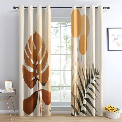 Luxfieo Rideau Occultant Feuilles Tropicale - Décoration Feuille Palmier, Rideau Thermique Motif Monstera, Lot de 2 Rideaux Opaque à Oeillets pour Fenetre Chambre Salon, 140x160 cm (LxH)