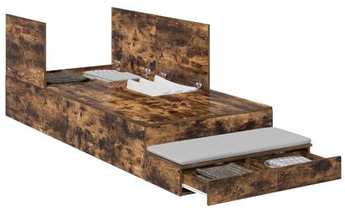 vidaXL Stauraumbettgestell Geräucherte Eiche 75X190 cm Holzwerkstoff Mit großer Schublade Modernes Design Einfache Montage Innen Schlafzimmermöbel Erwachsene Langlebig Platzsparend Stylisch