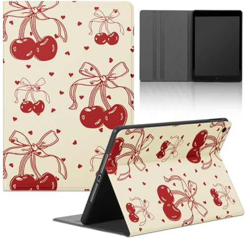 Stradvnaly Tablet Hülle für Apple iPad Air 9,7 A1474/A1475/A1476,Cartoon Muster Aesthetics Design Schutzhülle Flip PU Leder mit Standfunktion Stoßfest Case,Kirschschleife mit Herz