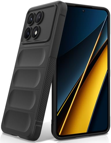 BonYonka Silikon Hülle für Xiaomi Poco X6 Pro, Schwarz | Stoßfestes Wellenmuster Design, Kratzfestes Mikrofaser Innenfutter, Rundumschutz Schutzhülle mit Kameraschutz