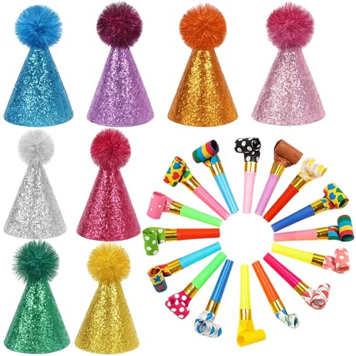 WangVipfei Partyhüte Für Kuscheltiere, 20 Stück Verstellbare Geburtstagshüte Mit Blasröhren, Für Kindergeburtstage, Hochzeiten, Feste Und Haustierpartys, Bunte Partydekoration