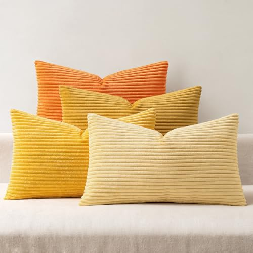 EMEMA Kissenbezug 40x60 Kordsamt Orange Serie Herbst Sofakissen 4er Set | Dekokissen Kissenbezüge Kord Kissenhülle Zierkissenbezug Dekorative Cord Kissen Weiche für Sofa Wohnzimmer Schlafzimmer