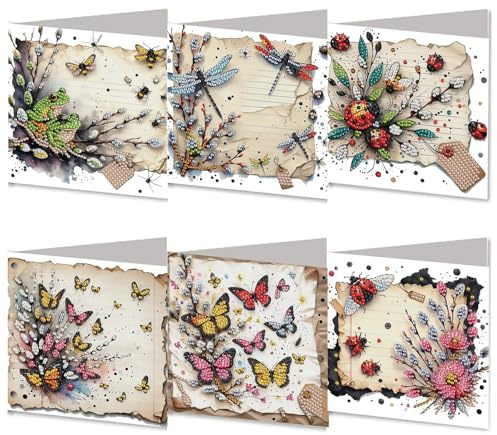 6pcs Diamond Art Cards DIY Crystal Painting Art Greeting Cards Kits Diamond Painting Tools Whit Envelopes Festival Craft Gift (Butterfly2)