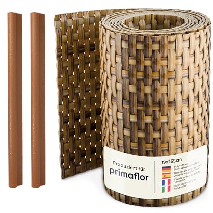 Sichtschutzstreifen POLYRATTAN 19 x 225 cm Stroh für Doppelstabmattenzaun, UV-beständig & wetterfest, Windschutz/Sichtschutz, 1,1–1,2 mm, inkl. 2 Befestigungsklammern pro Rolle