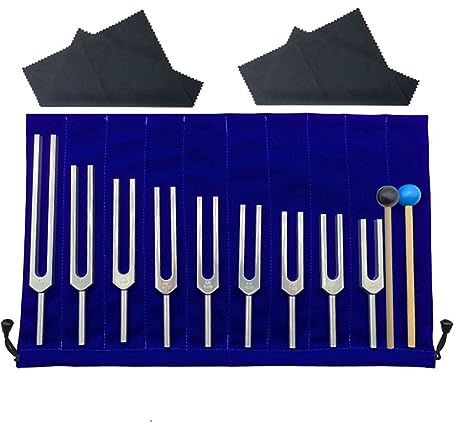 Ksrnsne Tuning Forks Aluminum Alloy 9 Silver Tuning Forks for Healing Chakras, Sound Therapy, Maintaining Perfect Harmony of Body, Mind and Spirit