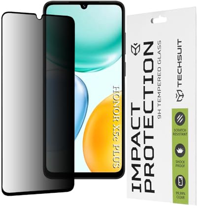 Techsuit Privacy Displayschutzfolie für Honor X5c Plus Gehärtetes Glas mit 9H Härte, Vollständige Abdeckung, Stoßschutz, Blickschutz, Sichtschutz, Oleophobe Beschichtung, 111D Privacy Full Glue